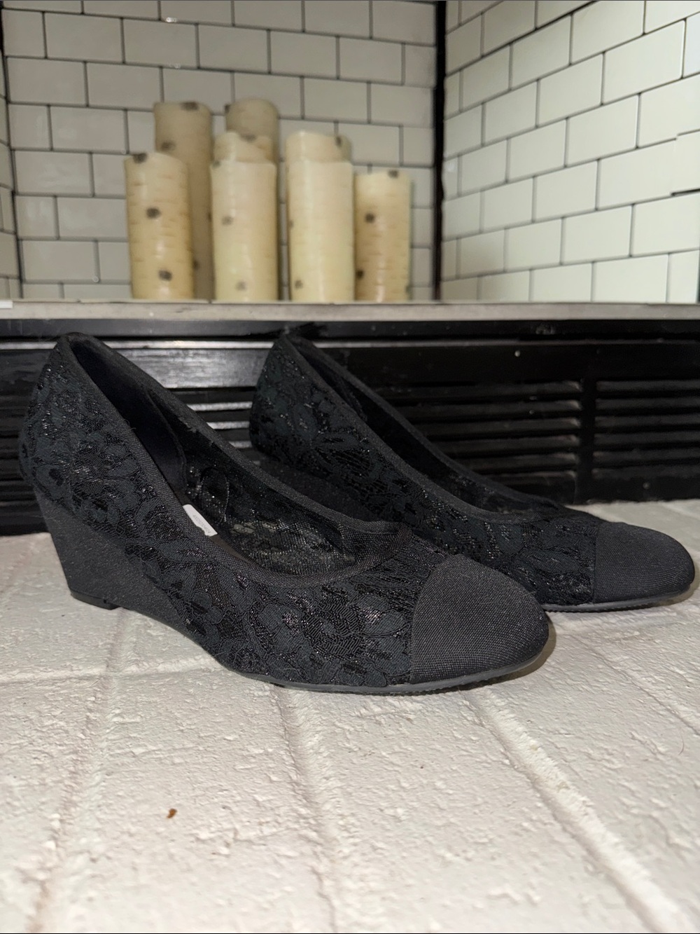 Black Lace Wedge Pumps - Women's Dress Shoes - Size 8.5W